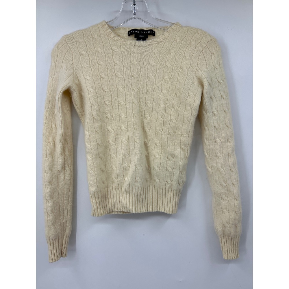 Ralph Lauren Cashmere Cable Knit Sweater Slim Fit Ivory Cream Small